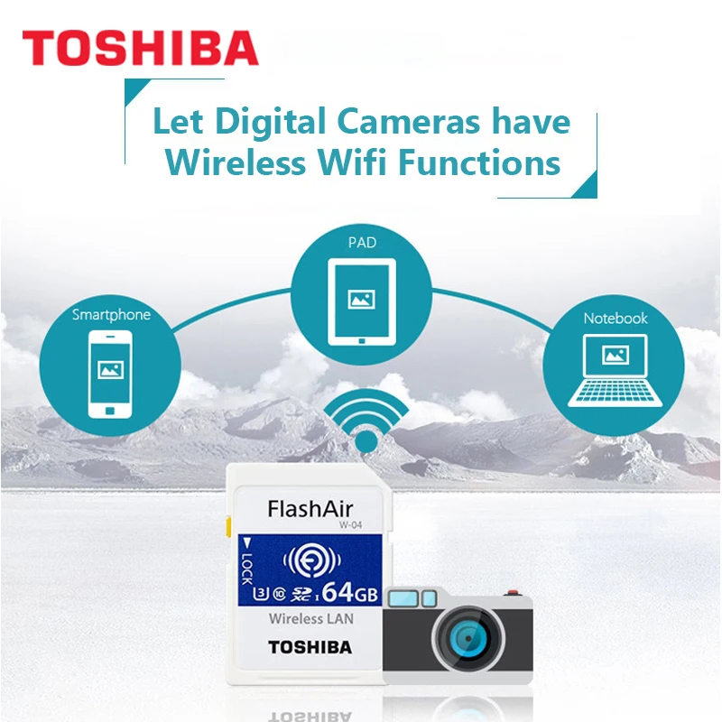 TOSHIBA FlashAir W-04, Wifi, карта памяти SD, 32 ГБ, SDHC, 64 ГБ, SDXC, класс 10, U3, карта памяти для цифровой камеры