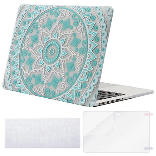Mosiso для Macbook Pro 13 Чехол для компьютера для Mac Pro 13 A1502/A1425 чехол 2012-+ силиконовый КБ чехол+ защита экрана - Цвет: Green Mandala