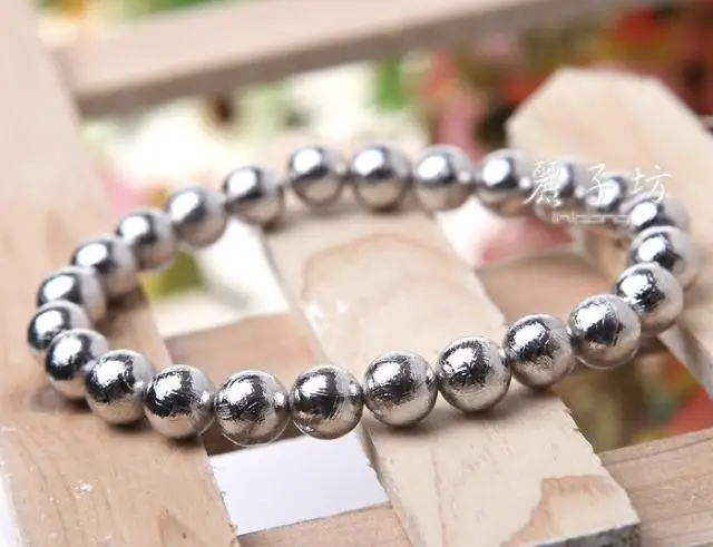 

Genuine Natural Gibeon Meteorite Round Beads 8mm Bracelet Moldavite Women Silver Plated Bracelet Jewelry Stretch Bracelet