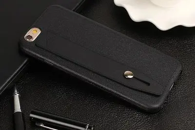 Чехол для телефона из искусственной кожи с кронштейном на iPhone 5 5S SE 6 6S 7 8 Plus задняя крышка Покрытие мягкие защитные чехлы из ТПУ - Цвет: Black