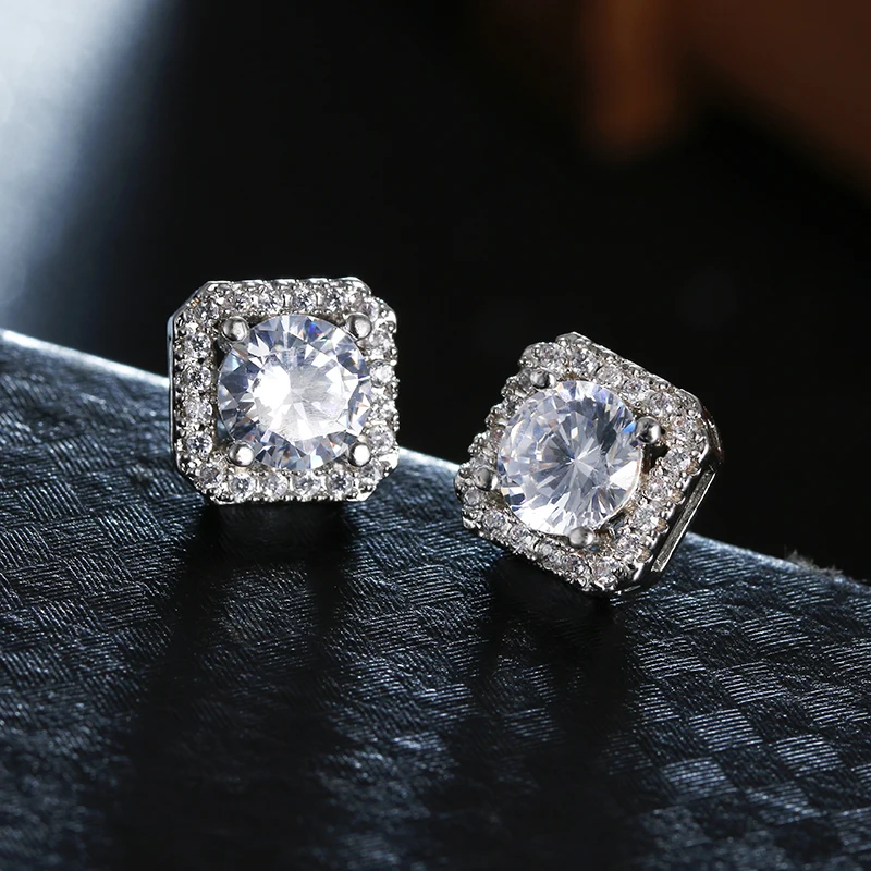 Женские серьги гвоздики из серебра 100% пробы с квадратным Цирконом|earrings fashion|earrings