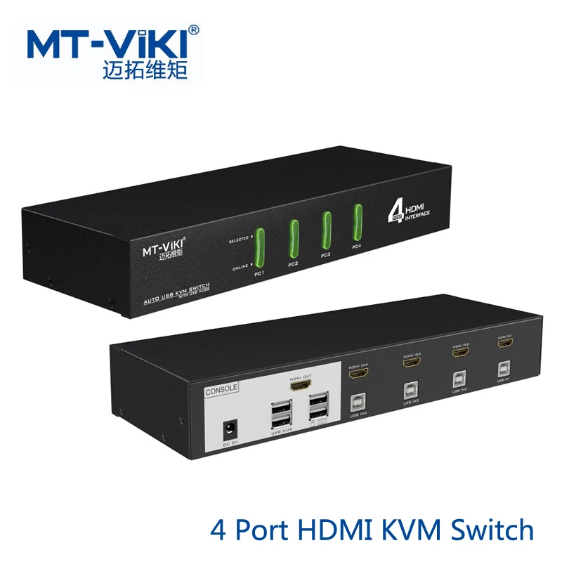 MT Viki 4 портовый HDMI KVM переключатель Hotkey автоматическое сканирование USB