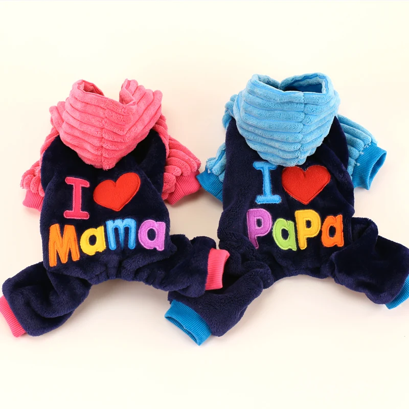 Фланелевый комбинезон для собак розовый синий с надписью Love Papa Mama XXS XS S M L щенков