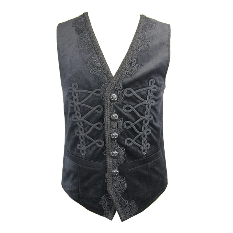 

New Arrival Devil Fashion Men Sleeveless Short Waistcoat Punk Gothic V-Neck Waistcoat Black Embroidery Vest Slim Male Waistcoat