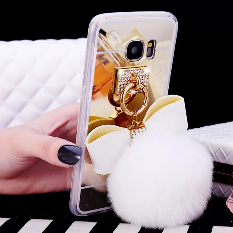 Золотой Чехол для Redmi Note 3 4 5 6 A X Чехол для Xiaomi 8 8E A 1 2 5s plus MAX 2 3 меховой шар с кроликом бантом Блестящий ТПУ зеркальный чехол - Цвет: Золотой