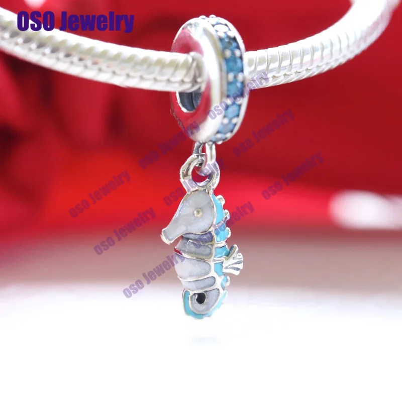 Чистое серебро 925 Висячие Подвески Seahorse бусины подходят для оригинальных