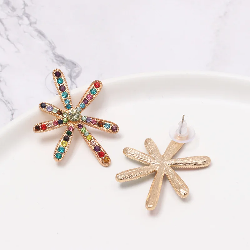 Модные романтичные серьги-гвоздики с кристаллами и цветами модные женские