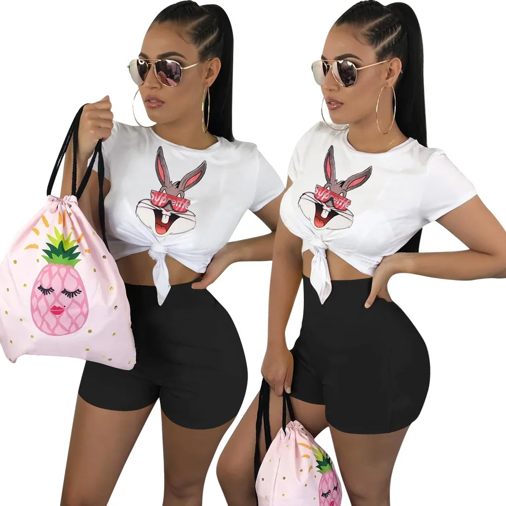 Летние розовые наряды пантера рот футболка шорты комплект мультфильм спортивный