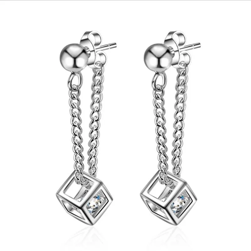 KOFSAC 2018 New Shiny CZ Square Chain Type Earrings For Women Fashion 925 Sterling Silver Stud Earring Fine Jewelry Brincos | Украшения и