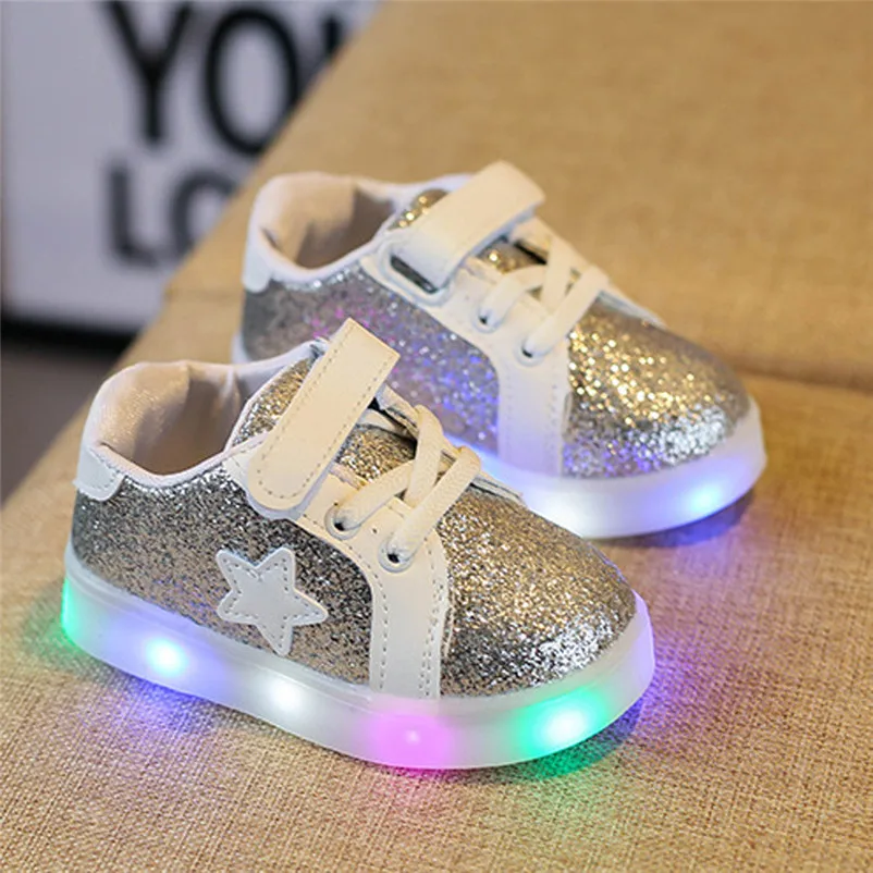 2017 весенне-осенние детские модные кроссовки украшенные звездами светящиеся