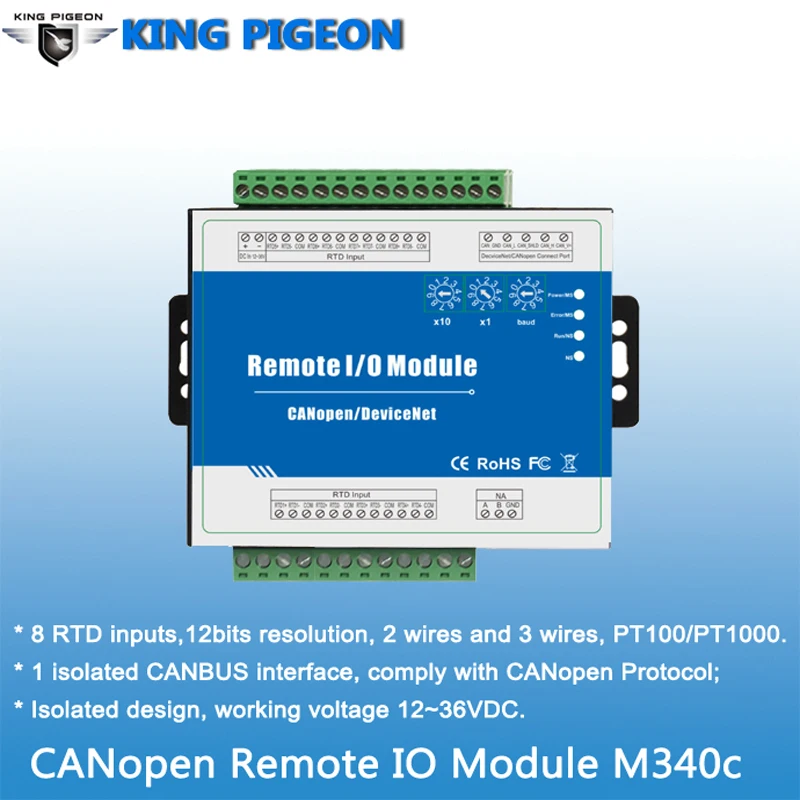 

CANopen RTD Remote IO Module Measure Range -120 ~420 Celsius Degree Support Predefined Master/Slave M340C