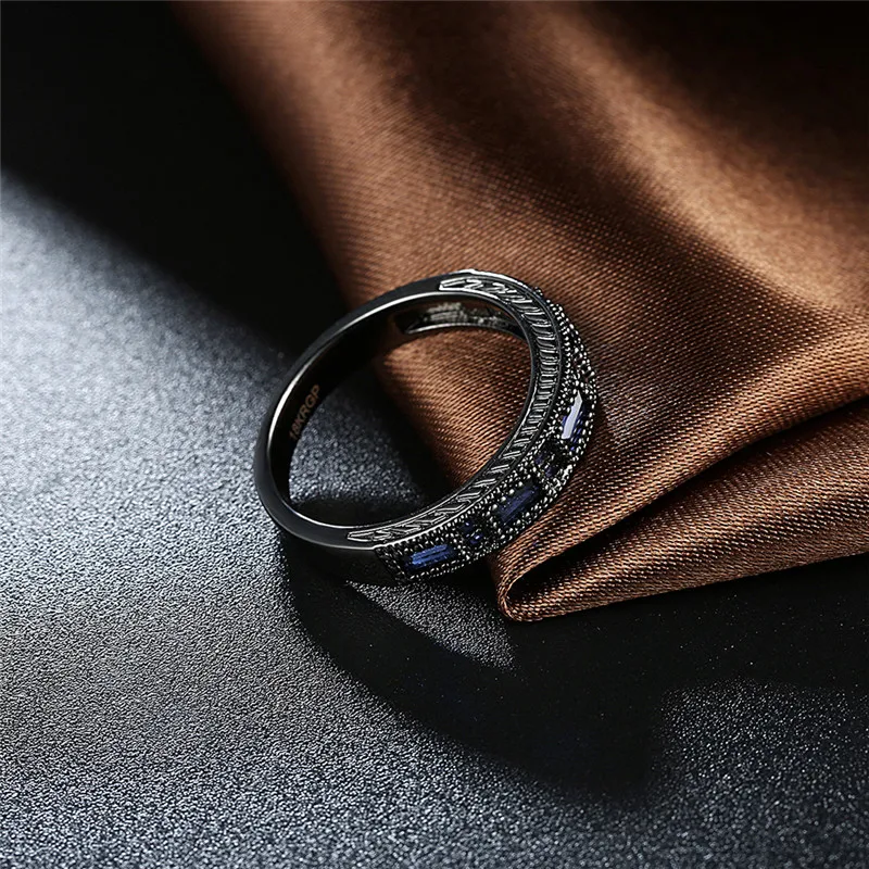 May Birthstone Ring Wedding Band Jewelry Vintage Black Gold Filled Blue AAA Zircon Birthday Gift | Украшения и аксессуары