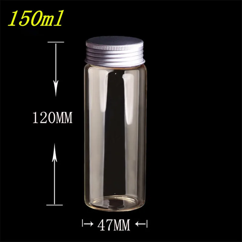 

10pcs 47*120 mm 150ml Empty Glass Sealed Jars Containers Glass Bottles With Silicone Leak Proof Stopper Aluminum Screw Cap