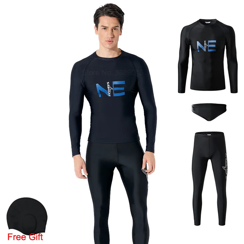 men 3 pcs 4 шт. гидрокостюм для подводного плавания для мужчин Рашгард с длинным рукавом Купальники для женщин Дайвинг костюм сёрфинга купальник Рашгард одежда для серфинга UPF50 - Цвет: men 3 pcs