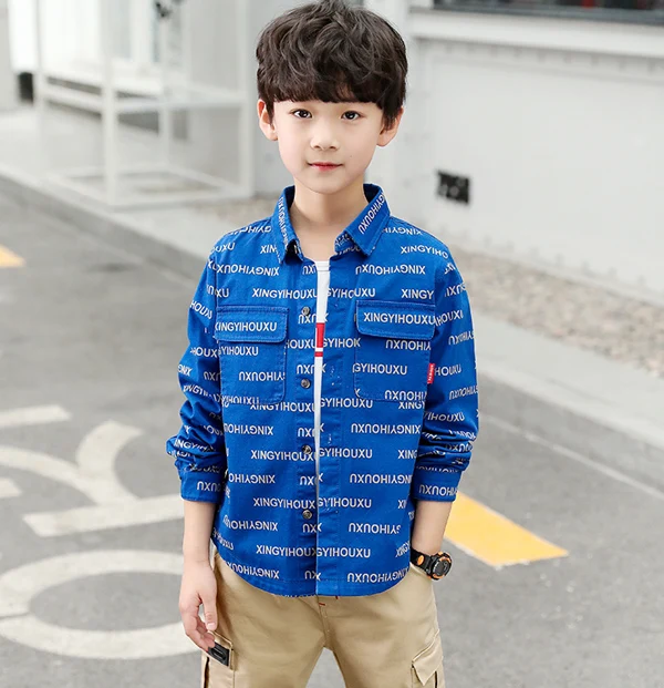 

Children's long-sleeved shirts boys letter coat