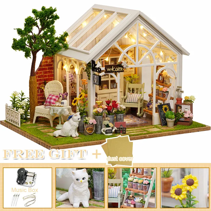 A63-C CUTEBEE DIY деревянный кукольный домик кукольных домиков Миниатюрный Кукольный дом мебель комплект Casa музыка светодиодные игрушки для детей, подарок на день рождения, M21 - Цвет: A63-C