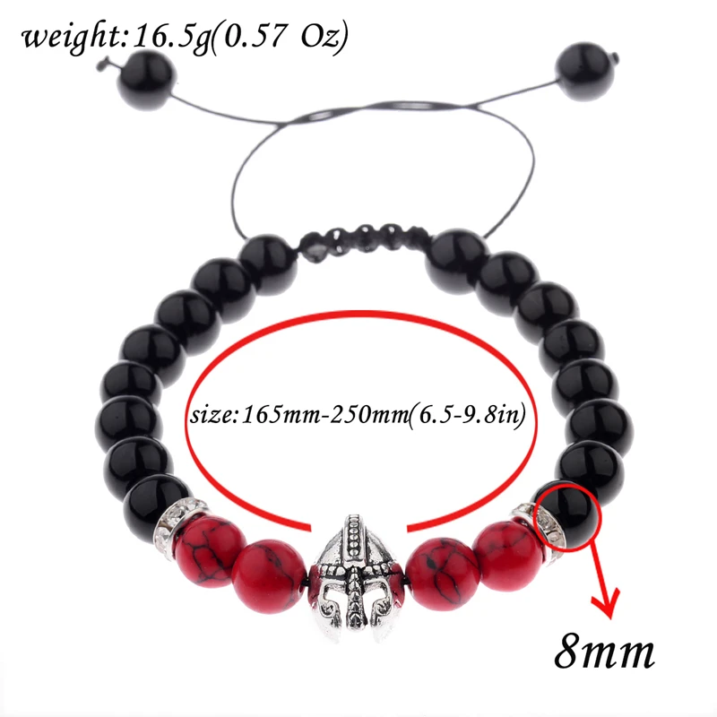 Мужской регулируемый браслет с натуральным камнем и бусинами|helmet bracelet|bracelet