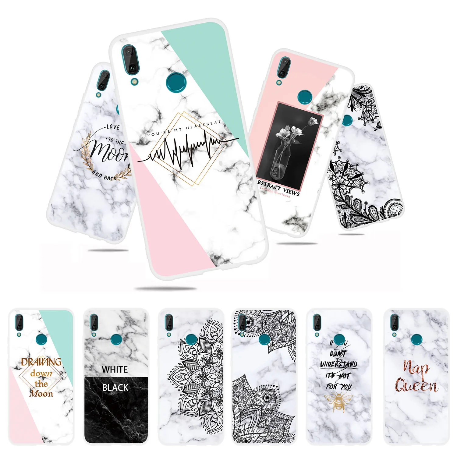 Мраморные прозрачные чехлы для Huawei Y9 Y7 Prime Y6 Pro Y5 Lite Y3 2018 2017 YP Smart Nova 3 4e 3E 3i 2i Plus