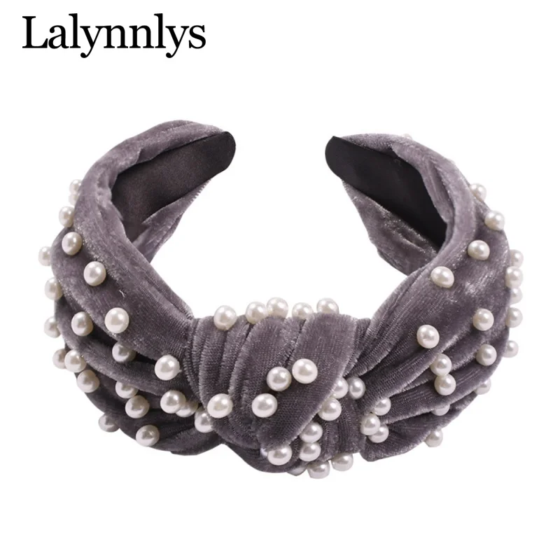 Lalynly модные дизайнерские бархатные шпильки для волос с искусственным жемчугом, широкие повязки на голову, вечерние, свадебные аксессуары для волос F05701