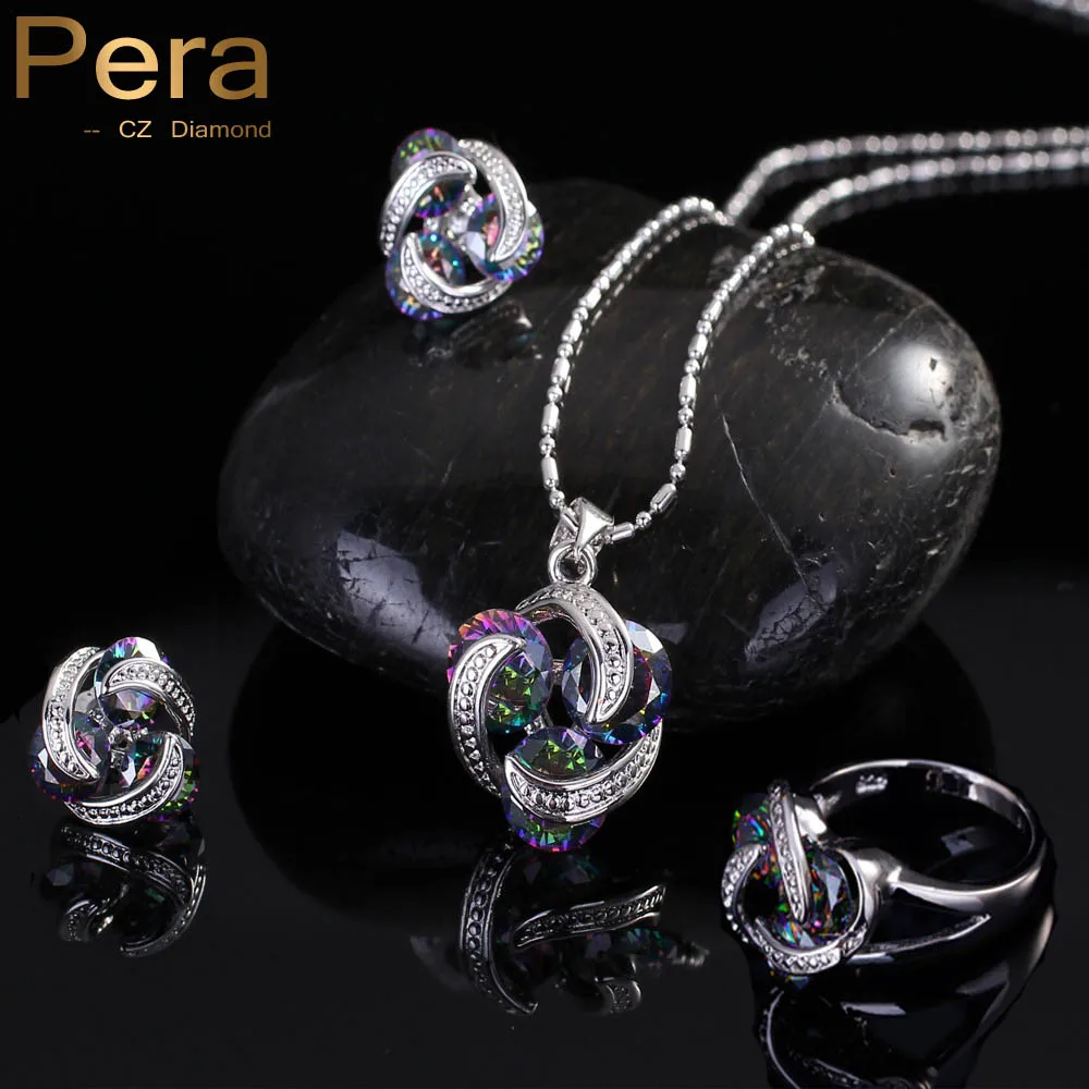 Pera Модные женские 3 шт ювелирные изделия подарок Радуга Мистик кристалл камень