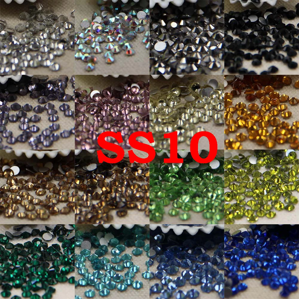 SS10 25 цветов 3D дизайн ногтей стеклянные стразы без горячей фиксации клеевые
