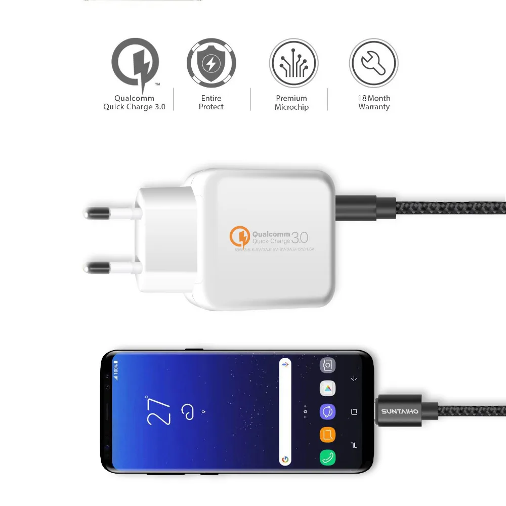 Suntaiho QC 3 0 USB зарядное устройство для iPhone/samsung/Xiaomi US путешествий настенное быстрое