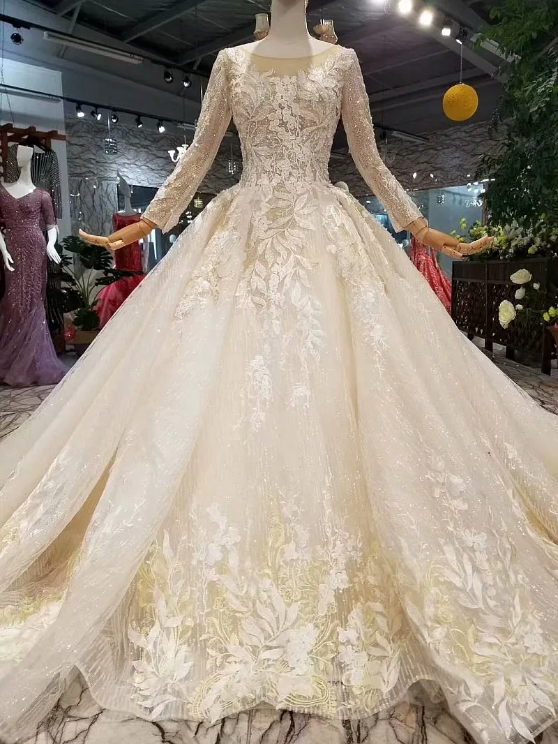 LS127001 Свадебные платья с длинным рукавом элегантное бальное платье круглым