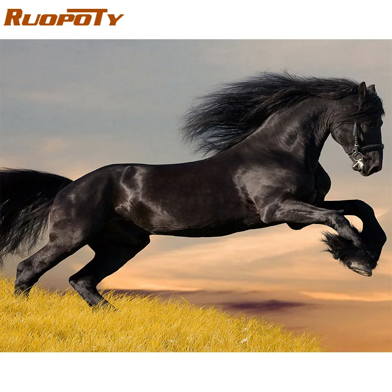 14 RUOPOTY рамка бегущая лошадь животные Сделай Сам Набор для рисования по номерам Раскраска по номерам Акриловая Краска на холсте для домашнего декора искусство - Цвет: 14