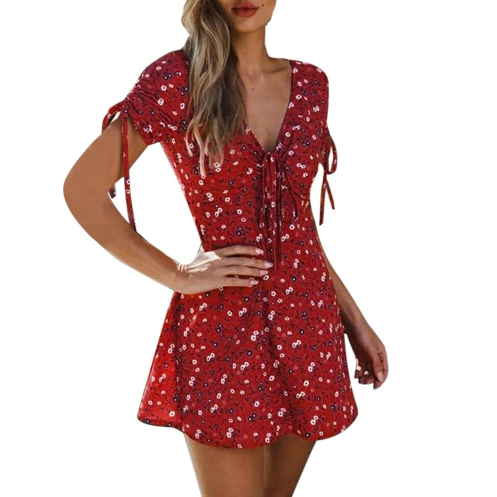 Женское летнее модное Повседневное платье с принтом и короткими рукавами