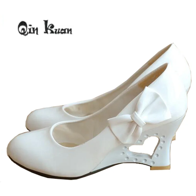 Бренд &quotQin kuan&quot Весна Для женщин свадебные туфли женские лодочки с бантом
