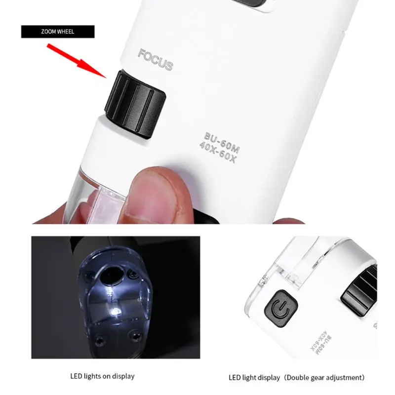 

40-60X Microscope With Phone Clip LED Lamp Magnifier Loupe Textile Microscopes