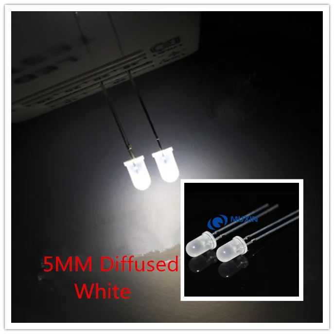 5 мм белый светодиод 500 шт./лот Круглый светоизлучающий диод рассеянный Дымчатая