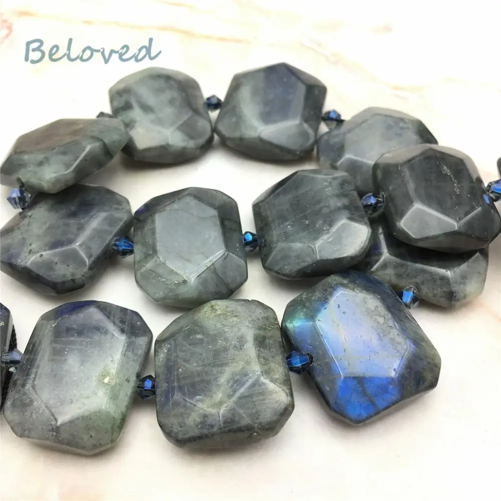 Граненые прямоугольные бусины с лабрадоритом Камни кварца натуральным