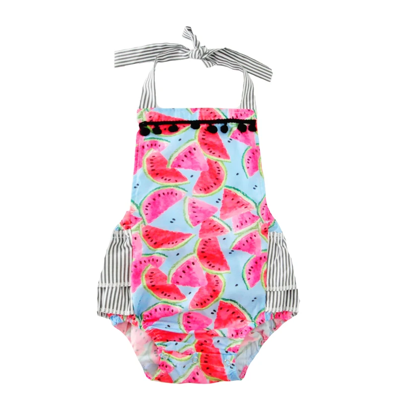 Детский комбинезон в полоску с лямкой на шее и повязкой голову | Детская одежда