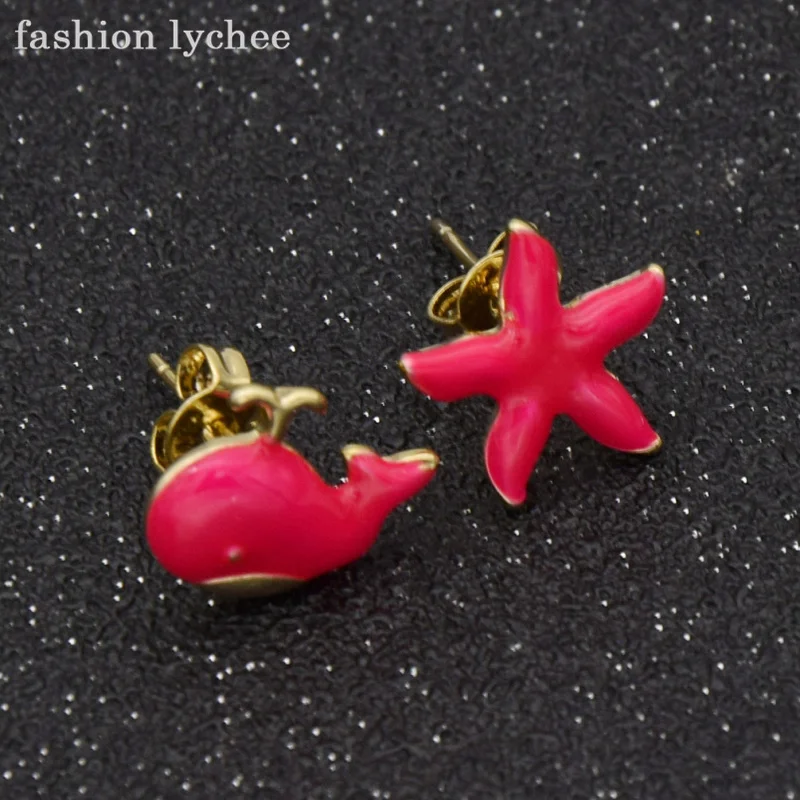 Модные серьги-гвоздики lychee 12 пар Новое поступление асимметричные в виде Кита