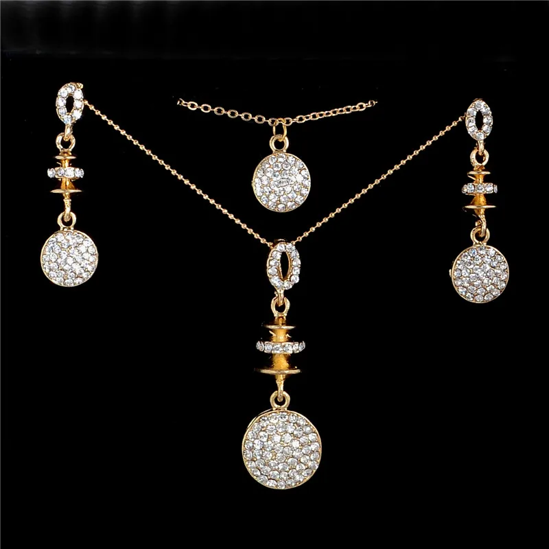 Hesiod Gold Color Round Pendant Necklace Multi-layer Chain Earrings Sets Wedding Bridal Party Jewelry | Украшения и аксессуары
