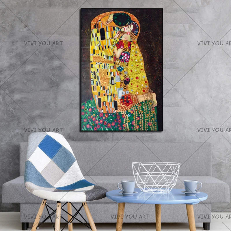 

Hand Painting Reproduction Gold Painting Oil Painting on Canvas Handmade Wall Artwork Gustav Klimt Kiss in Love Decorative Craft