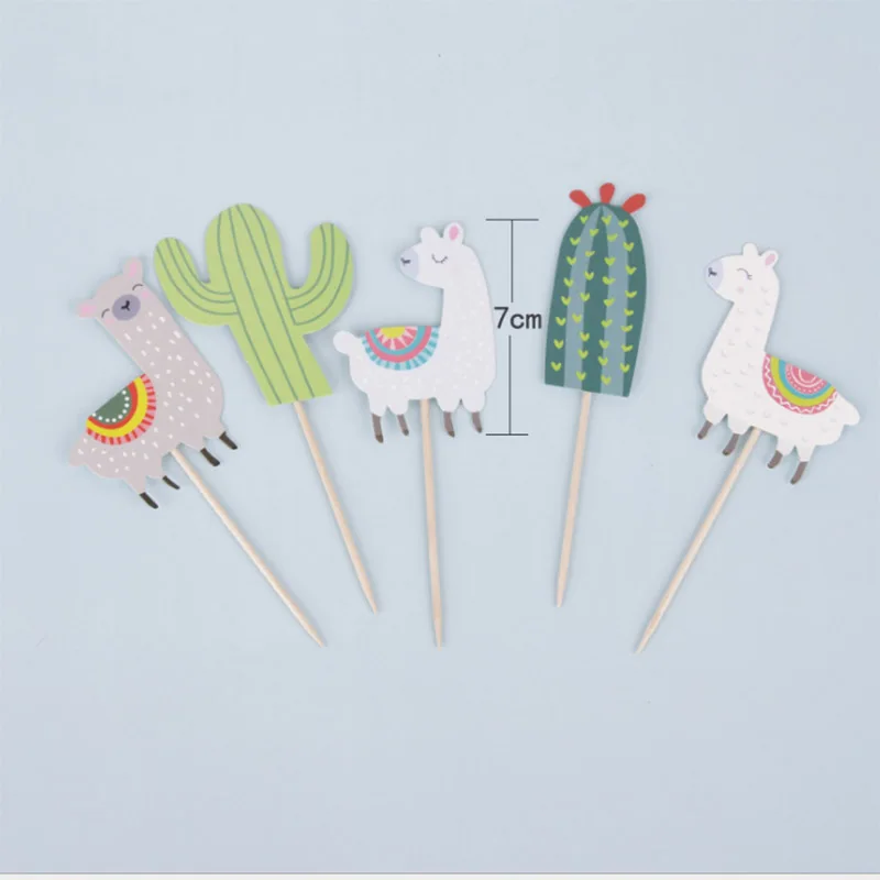 Cactus Alpaca Llamas Unicorn Cake Topper Cupcake Toppers Wedding Birthday Cake Decoration Jungle Summer Party Supplies - Цвет: 5pcs cake topper