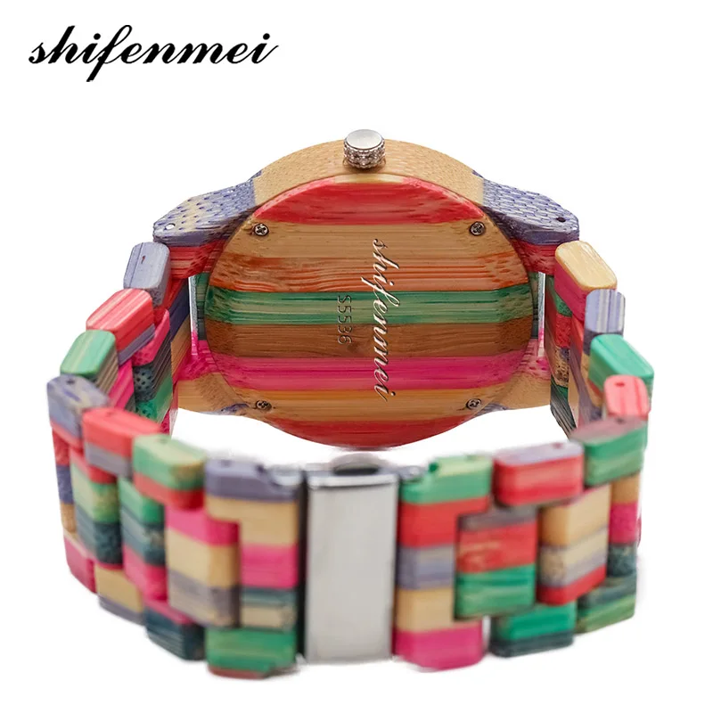 Shifenmei S5536 кварцевые деревянные женские часы, повседневные Роскошные модные брендовые женские часы, цветной Бамбуковый материал, relogio masculino