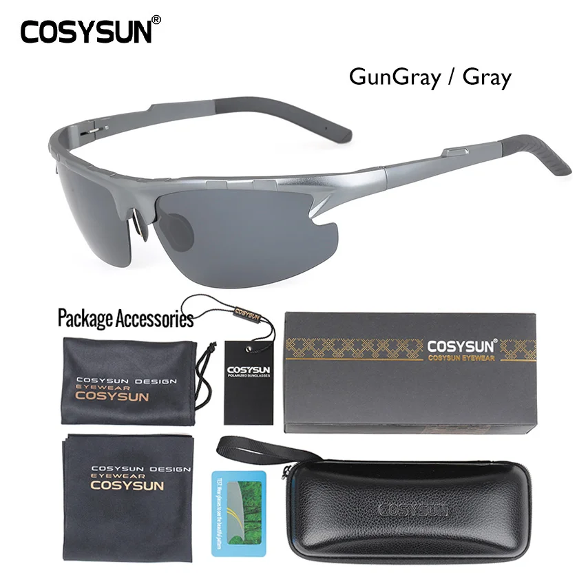 Gun Gray Luxury PKG Мужские поляризованные солнцезащитные очки из алюминиево-магниевого сплава, Брендовые очки для вождения пилота, солнцезащитные очки с полуоправой - Цвет линз: Gun Gray Luxury PKG