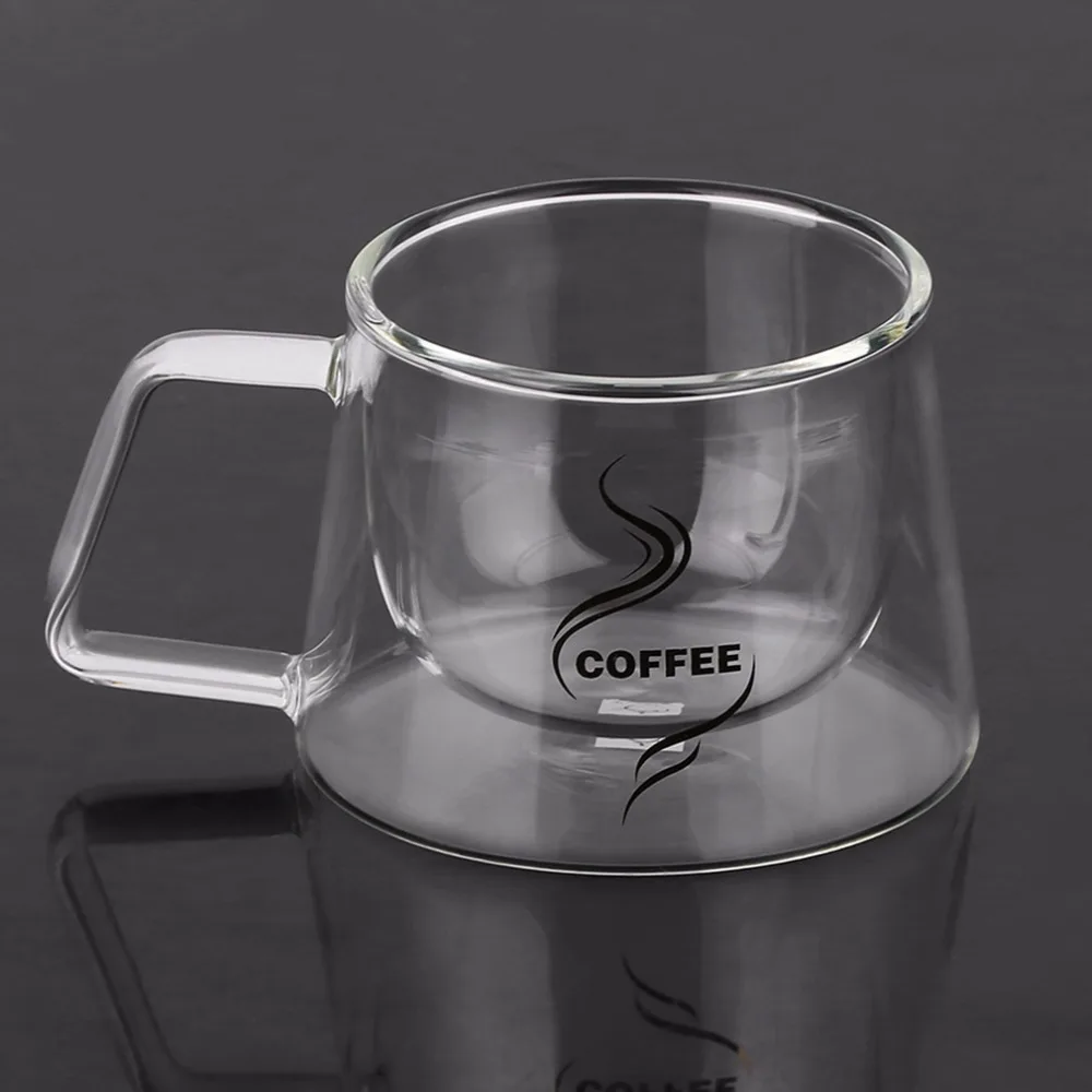 Double Layer Glass Coffee Mug Cup Borosilicate Water Bottle Chinese Tea Fashion Design Heat Resistant Handle 200ml | Дом и сад