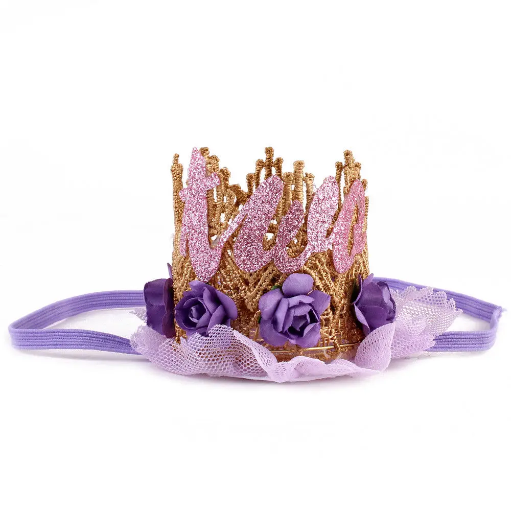 Purple two Новинка года; брендовая повязка для волос с цветами и короной для маленьких девочек; повязка на голову; аксессуары для дня рождения; реквизит; подарки - Цвет: Purple two
