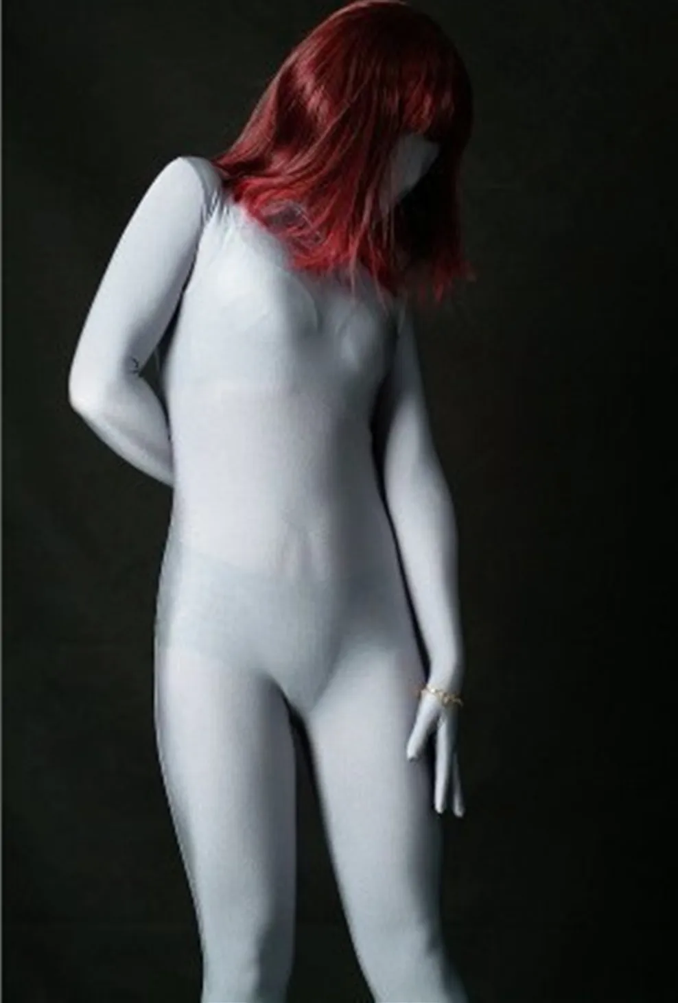 

(FZS057) Sexy Fetish Zentai Suit Shiny Lycra Spandex Gray Tights Unisex Original Halloween Costume for Women
