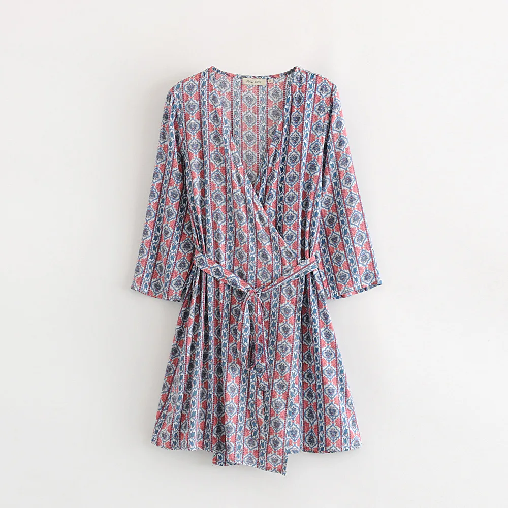 

Summer Dress 2019 New Blue Geometric Print Short Dress Women Dress Robe Femme Vestidos De Verano