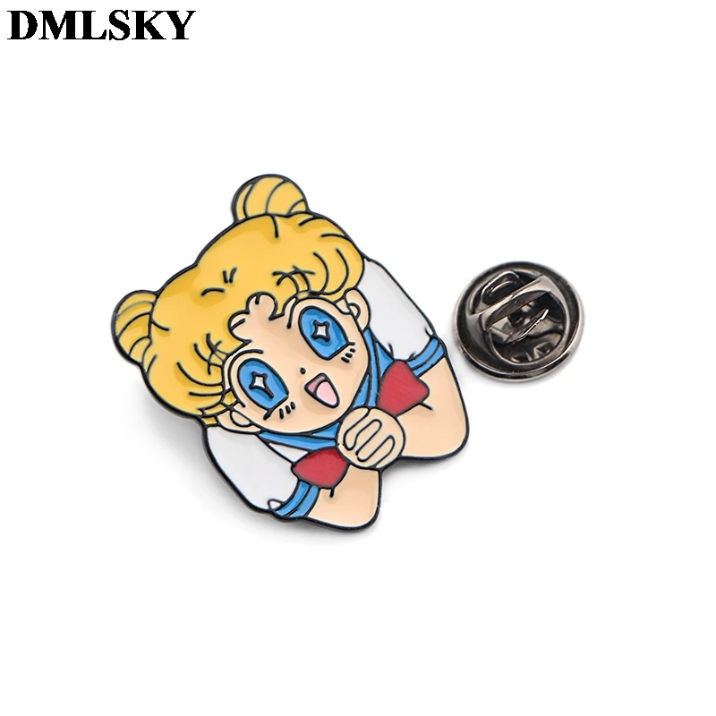 DMLSKY Anime girls Funny Cartoon Metal Pins Enamel Brooches for Women Men Lapel Pin Backpack Badge Denim Brooch Collar M3715 | Украшения и