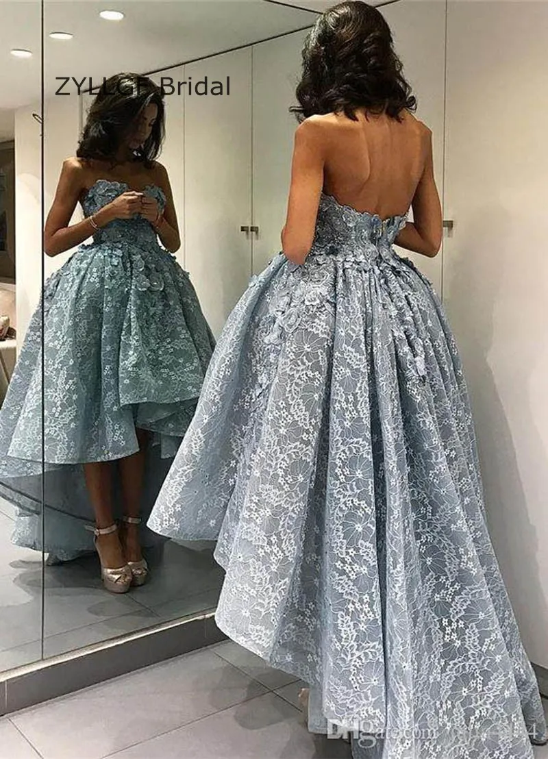 ZYLLGF Люкс Передняя Короткие Длинные Вернуться Кружева Пром Dress Без Бретелек