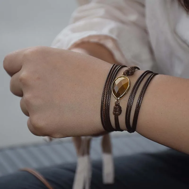Дропшиппинг Wrap Браслеты натуральные камни Шарм 5 раз браслет дружбы Boho Homme|Гибкие
