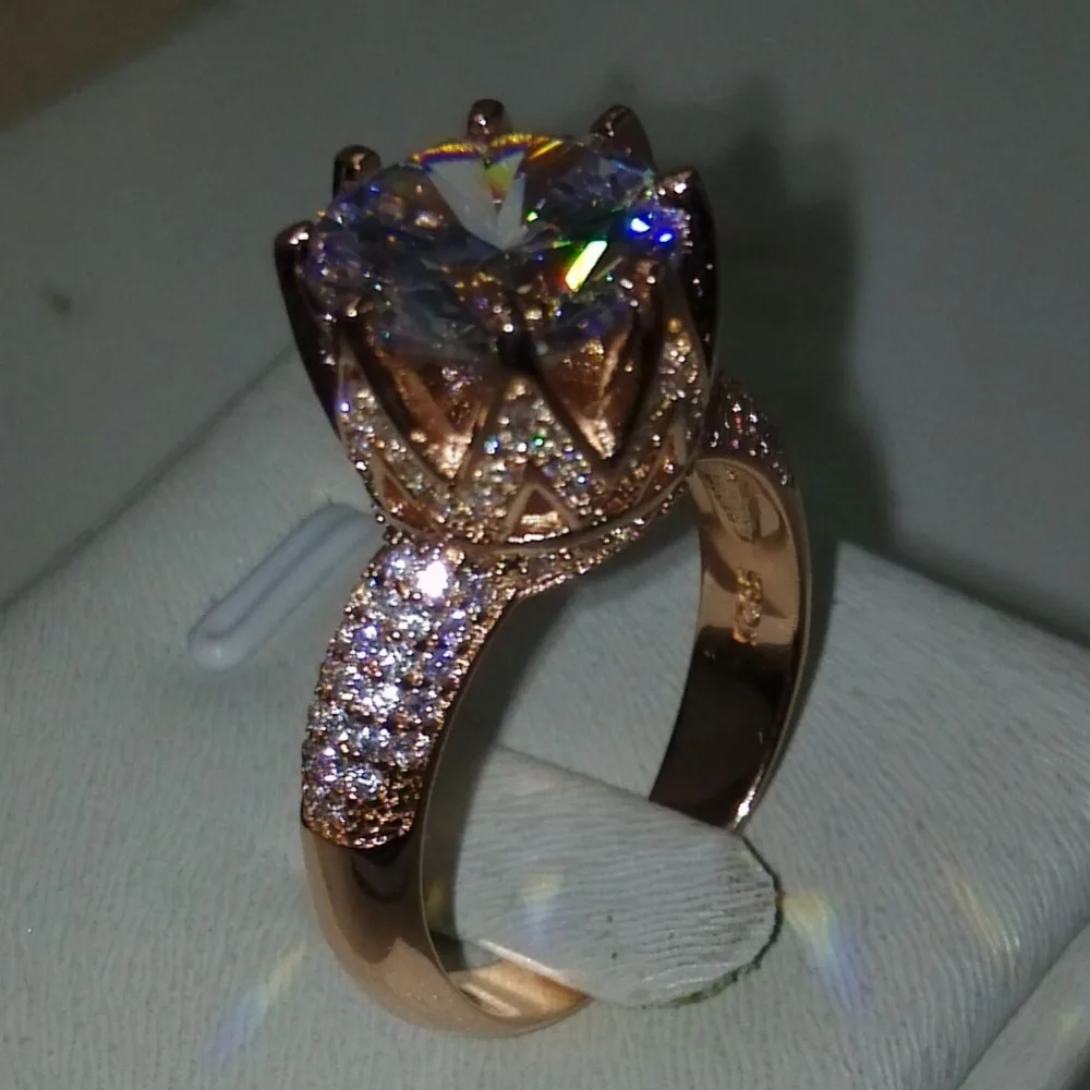 Choucong кольцо из розового золота с круглой огранкой 8ct камень 5A Циркон Cz 925 пробы серебро Женское Обручальное Кольцо