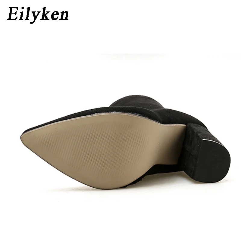 Eilyken/Новинка года; женские ботильоны из флока; сезон осень-зима; модные женские ботинки «Челси» на молнии с острым носком; большие размеры 35-42