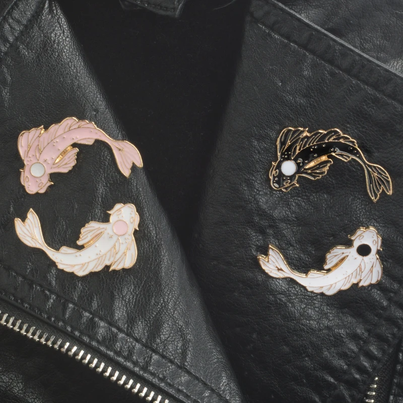 4 шт./компл. эмалированная заколка Lucky Koi белая розовая черная Броши рыба подарок